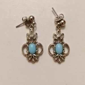 Vintage Silver Earrings w/oval Larimar Stone